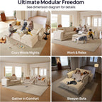 162.2" Washable Oversized Modular Sectional Sofa, Cloud Couch with Fully Removable Cover, Comfy Sectional Couches for Living Room, Performance Fabric, Beige, 4-Seater with 2 Storage Ottoman,U-Shaped