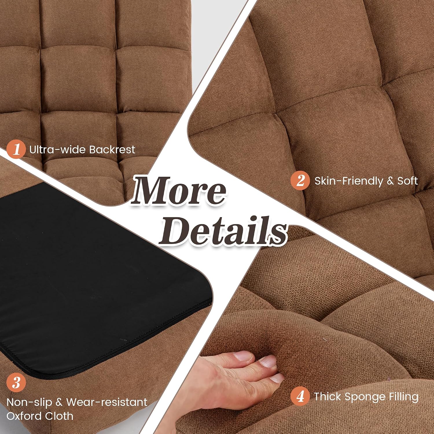 Floor Chair, 24 inches Wide Oversized Velvet Armless Lay Flat Floor seat Padded Meditation Chair with 6 Adjustable Position Ergonomic Comfortable Convenient (Casual, LRSF-006-TAN)