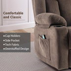 Ketaiyou Rocker Swivel Recliner Chair for Adults, Overstuffed Large Manual Recliner Glider with Massage and Heat, Comfy Soft Fabric Living Room Reclining Sofa Chair (Cocoa1)