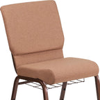 Flash Furniture HERCULES Series 18.5''W Church Chair in Caramel Fabric with Cup Book Rack - Copper Vein Frame