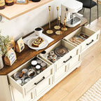 64 Inch Farmhouse Buffet Cabinet, Large Sideboard & Buffet with 4 Doors and 3 Drawers, Modern Credenza with Storage for Dining Room, Living Room, Kitchen, Antique White
