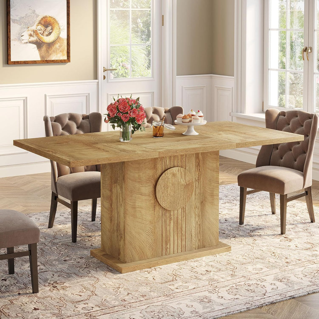 Tribesigns 55" Rectangular Dining Table for 4 to 6 People, Farmhouse Wood Dinner Table for Kitchen, Dining Room & Living Room (Natural)