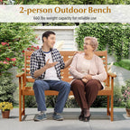 Tangkula Wood Outdoor Bench, 2-Person Patio Bench with Ergonomic Backrest & Armrests, Slatted Seat, Teak Oil Finish, for Front Porch, Backyard, Park, Loads up to 660 LBS