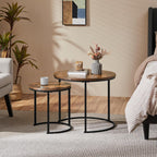Yaheetech Nesting Coffee Table, Round Coffee Table for Living Room, Nesting Table with Wooden Tabletop and Sturdy Metal Frame, Stacking Living Room Tables Nesting End Table Set of 2, Rustic Brown