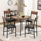 Pamapic Round Dining Table Set for 4, Kitchen Table and Chairs for 4, Dining Room Circle Dinner Pedestal Table, Solid Metal Frame,Space Saving Wood Small Kitchen & Dining Room Furniture,Walnut