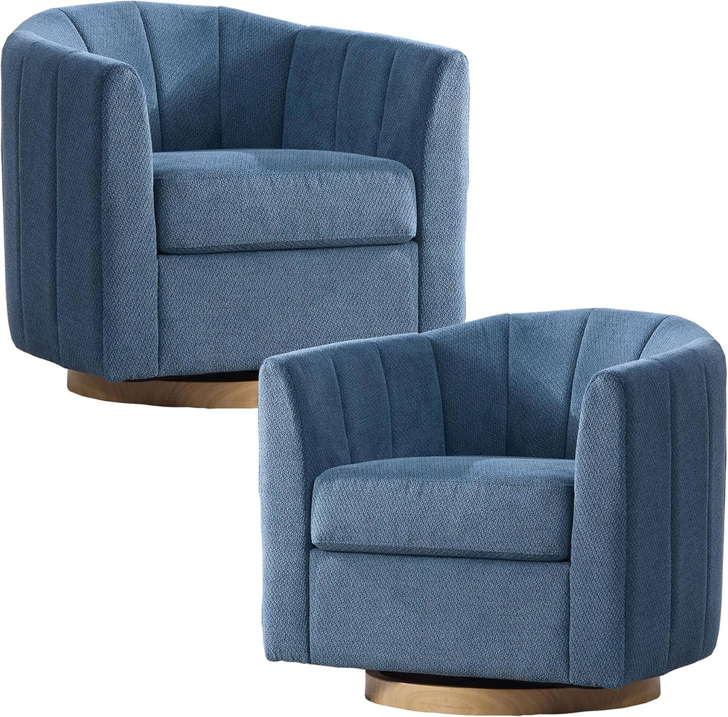 Swivel Barrel Chair Set of 2, 360 Degree Round Swivel Accent Chair for Living Room, Mid Century Modern Upholstered Accent Chair,Comfy Tufted Sofa Armchairs for Bedroom,Nursery,Chenille, Blue