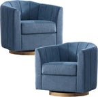 Swivel Barrel Chair Set of 2, 360 Degree Round Swivel Accent Chair for Living Room, Mid Century Modern Upholstered Accent Chair,Comfy Tufted Sofa Armchairs for Bedroom,Nursery,Chenille, Blue