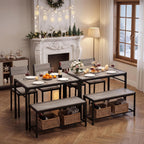 Dining Table Set for 4 with Bench, 4 Pieces Kitchen Table and Chairs, Space-Saving Dinner Table for Kitchen, Dining Room, Apartment, Extra Storage, Sturdy Construction, Easy Assembly(Grey)