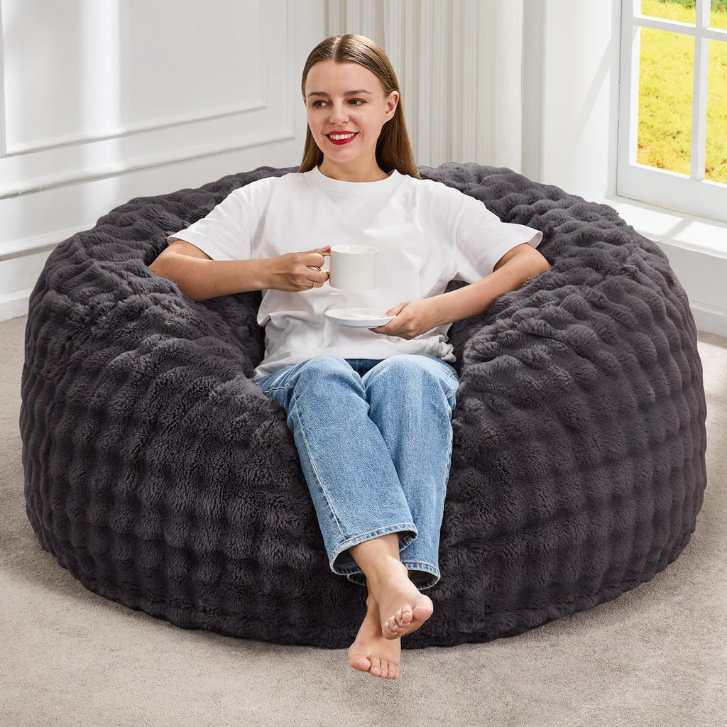 Hobestluk Bean Bag Chairs Beanbag Chair with Filler Adult Bean Bags with Fluffy & Machine Washable Cover, Giant Bean Bag Chairs for Aduts (Dark Grey, 3FT-36" x 36" x 22")