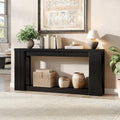 Maupvit Fluted Wooden Console Table with 2 Storage, 71 Inches Rectangular Entryway Table Behind The Couch, Farmhouse Boho Sofa Table for Entrance, Hallway, Living Room (Black)