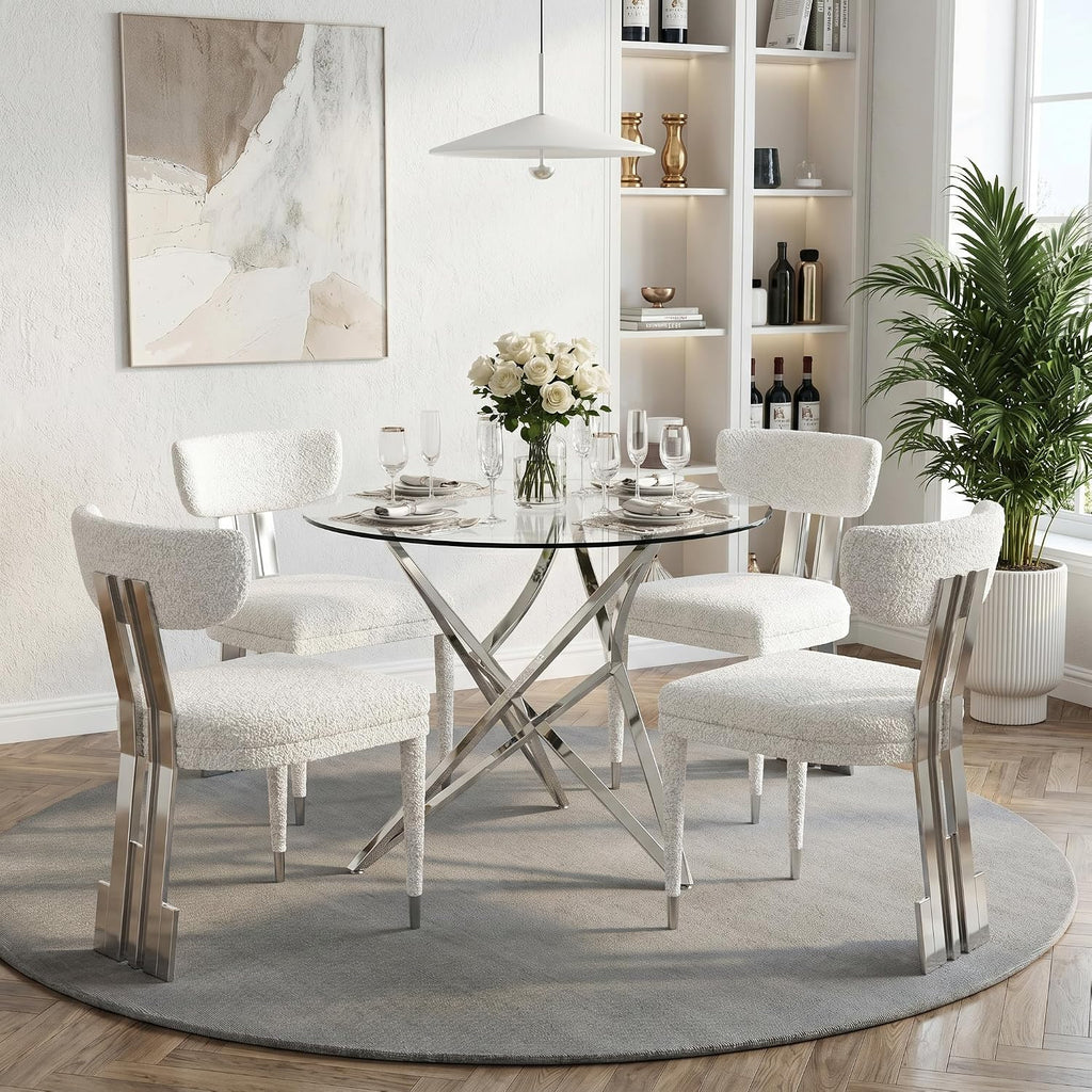 Round Glass Dining Table, 36" Small Kitchen Table for 2-4, Modern Dining Room Table with Clear Tempered Glass Top and Silver Stainless Steel Legs for Apartment, Small Space
