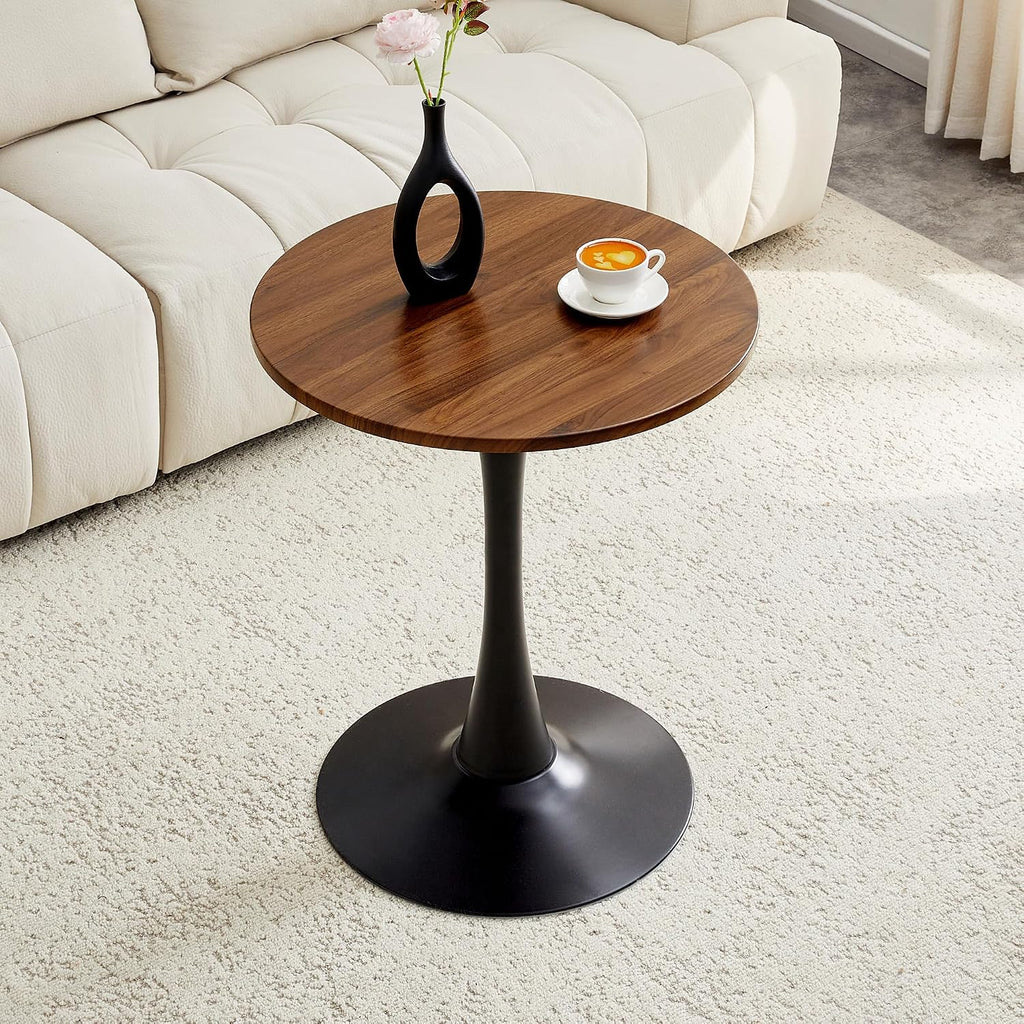 Walnut Round Dining Table for Small Space,24" Tulip Tables with Metal Pedestal Base,Bistro Table for 2 People for Office,Apartment,Kitchen,Break Room