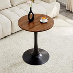 Walnut Round Dining Table for Small Space,24" Tulip Tables with Metal Pedestal Base,Bistro Table for 2 People for Office,Apartment,Kitchen,Break Room