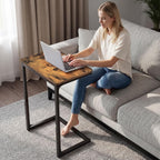 5-Level Adjustable C Side Table - End Table Living Room Bedroom Indoor Small C Shaped Couch Tray Desk, Farmhouse Brown