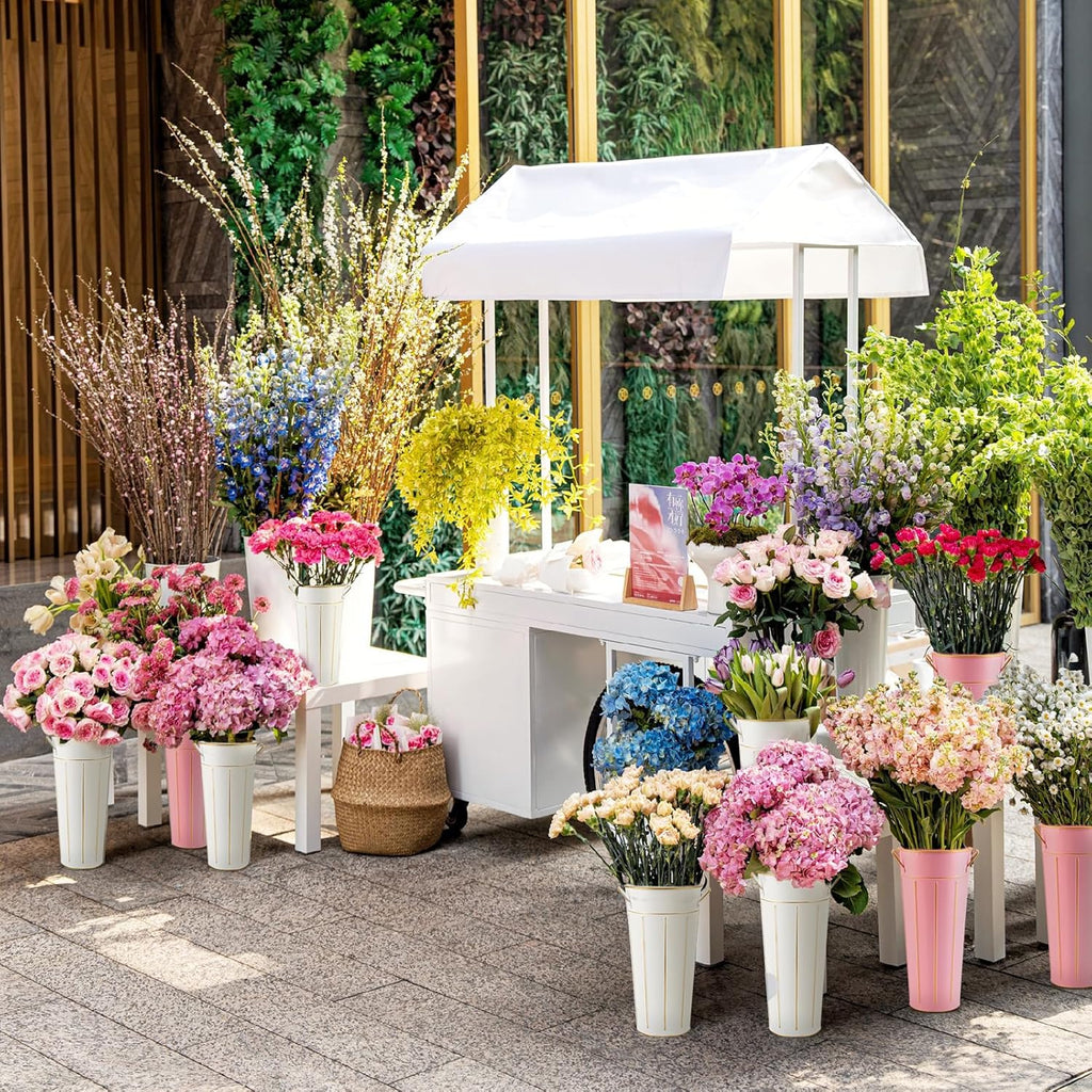 Galvanized Flower Bar Buckets with Handles 8 Pcs 11.8 Inch Tall Metal Bucket for Bloom Bar Flower Supplies, Home Decor, Wedding Centerpiece, Table Decorations, Outdoor Unbreakable Tin Vase
