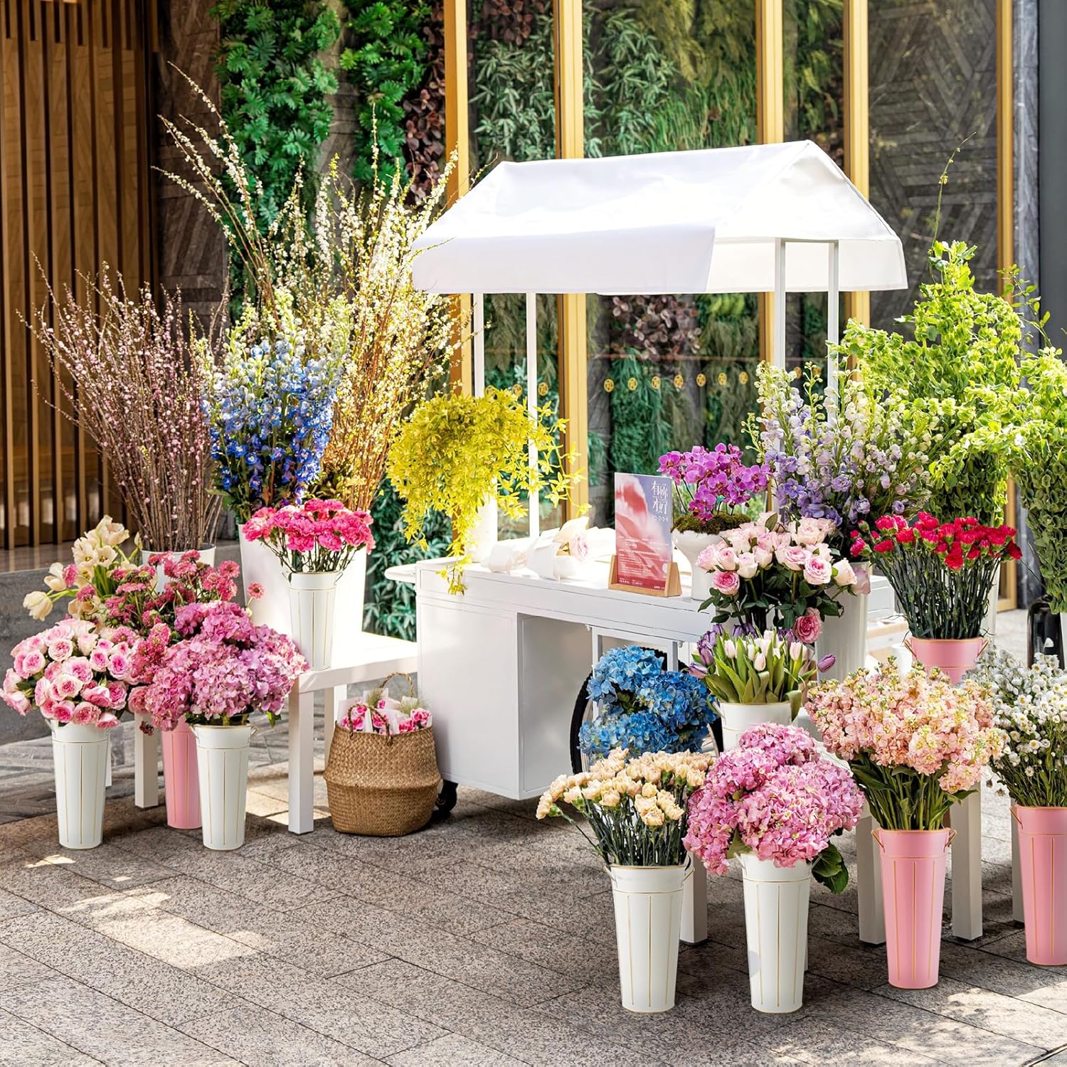 Galvanized Flower Bar Buckets with Handles 8 Pcs 11.8 Inch Tall Metal Bucket for Bloom Bar Flower Supplies, Home Decor, Wedding Centerpiece, Table Decorations, Outdoor Unbreakable Tin Vase