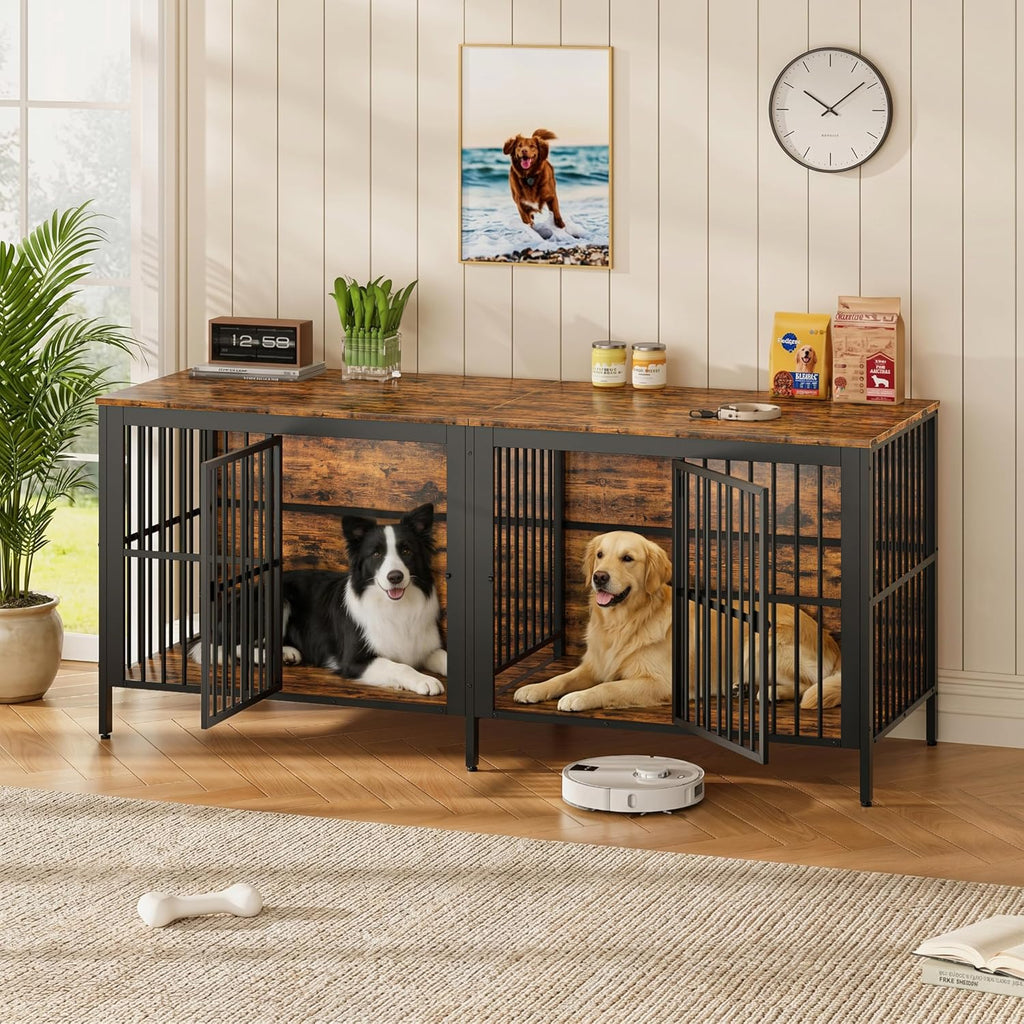 80" Dog Crate End Table, Rustic Brown, Large & Medium Dogs