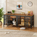 80" Dog Crate End Table, Rustic Brown, Large & Medium Dogs