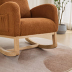 27.2" Rocking Chair for Nursery, Sherpa with Morden High Back and Side Pocket, Rocking Accent Armchair with Rubber Wood Legs for Living Room, Bedroom, Caramel