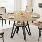 LIKIMIO 47.2" Round Dining Table for 4, Kitchen Table with Rattan Storage Shelf, Space Saving, Farmhouse Wood for Dining Room, Living Room,Natural