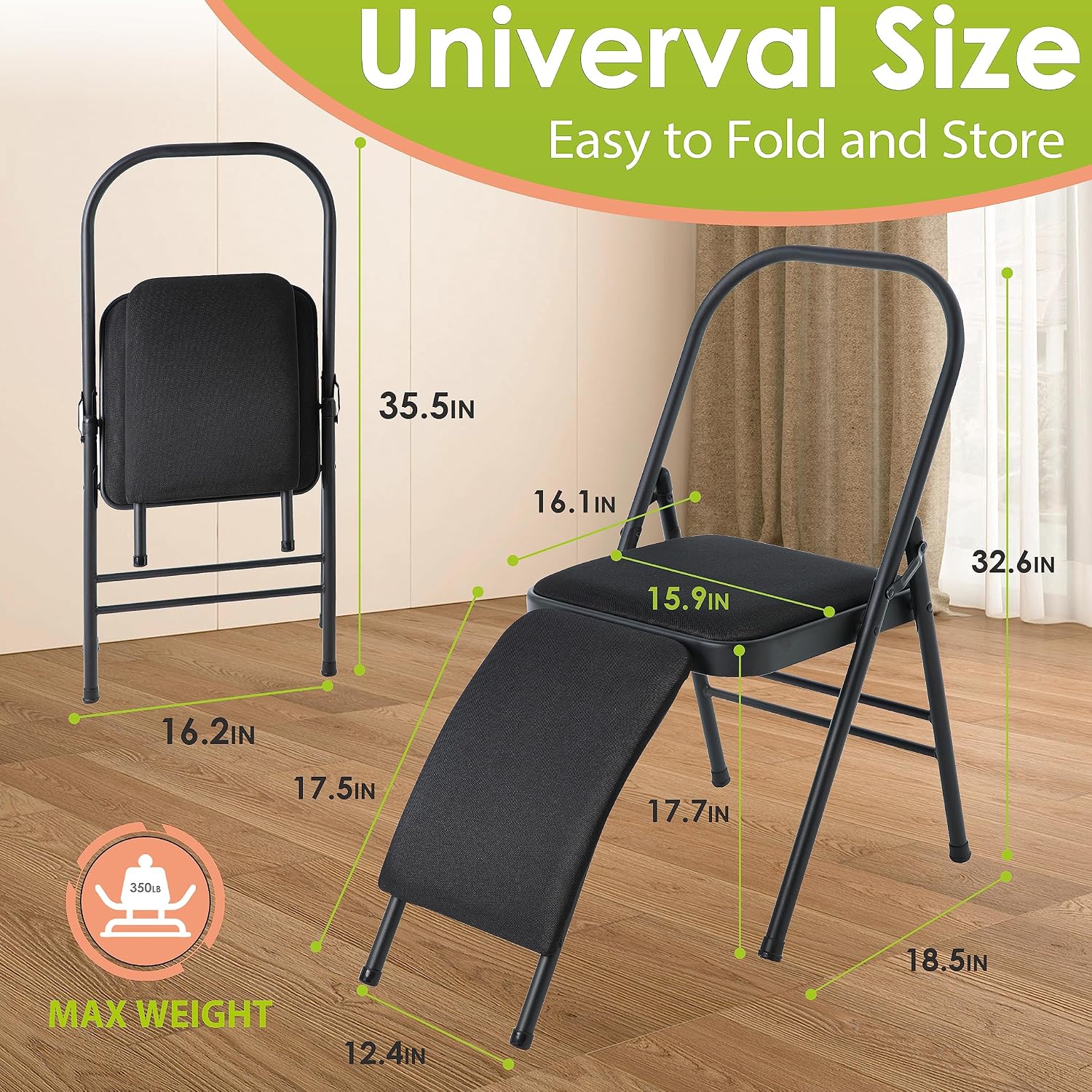 BODY RHYTHM Yoga Auxiliary Chair with Lumbar Back Support for Abs & Core, Balance Handstand, Flexibility and Strength Training and Back Pain Relieving.