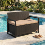 2-in-1 Outdoor Wicker Patio Storage Bench, 40 Gallon Loveseat with Removable Cushion, 800 LBS Capacity Weather Resistant Seat for Backyard Poolside