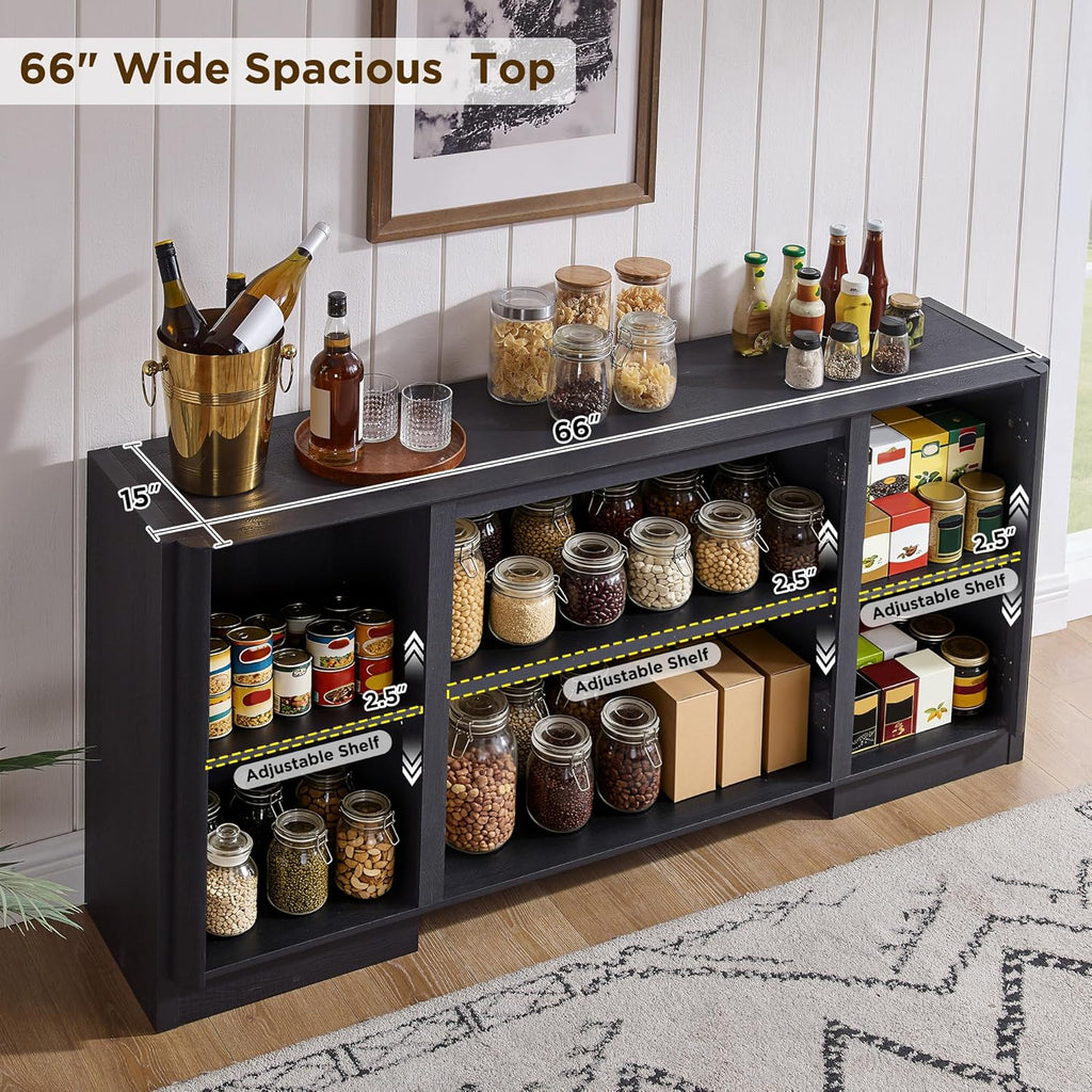 JXQTLINGMU 66" Large Sideboard Buffet Cabinet with Storage, 30" Tall Modern Kitchen Storage Cabinet, Adjustbale Shelf, Coffee Bar, Long Accent Table for Dining Room,Living Room, Entryway, Black