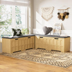 3-Piece L-Shaped Multifunctional Storage Bench with Padded Shoe Bench, Serves as a Kitchen Corner Stool, Toy Storage Box, or Reading Nook seat, Natural Color, 63" D x 63" W x 19.1" H