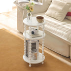 AWASEN Small Round Side Table, White End Table with 3-Tier Open Shelf for Small Spaces, Round Bedside Table Nightstand for Bedroom, Living Room, Office, White