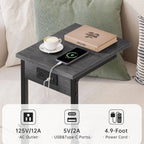Vagusicc C Shaped End Table with Charging Station, 33" Tall Side Table for Couch, Adjustable Height C Table End Table, Couch Table Slide Under Sofa Table TV Tray Table for Living Room, Gray Walnut