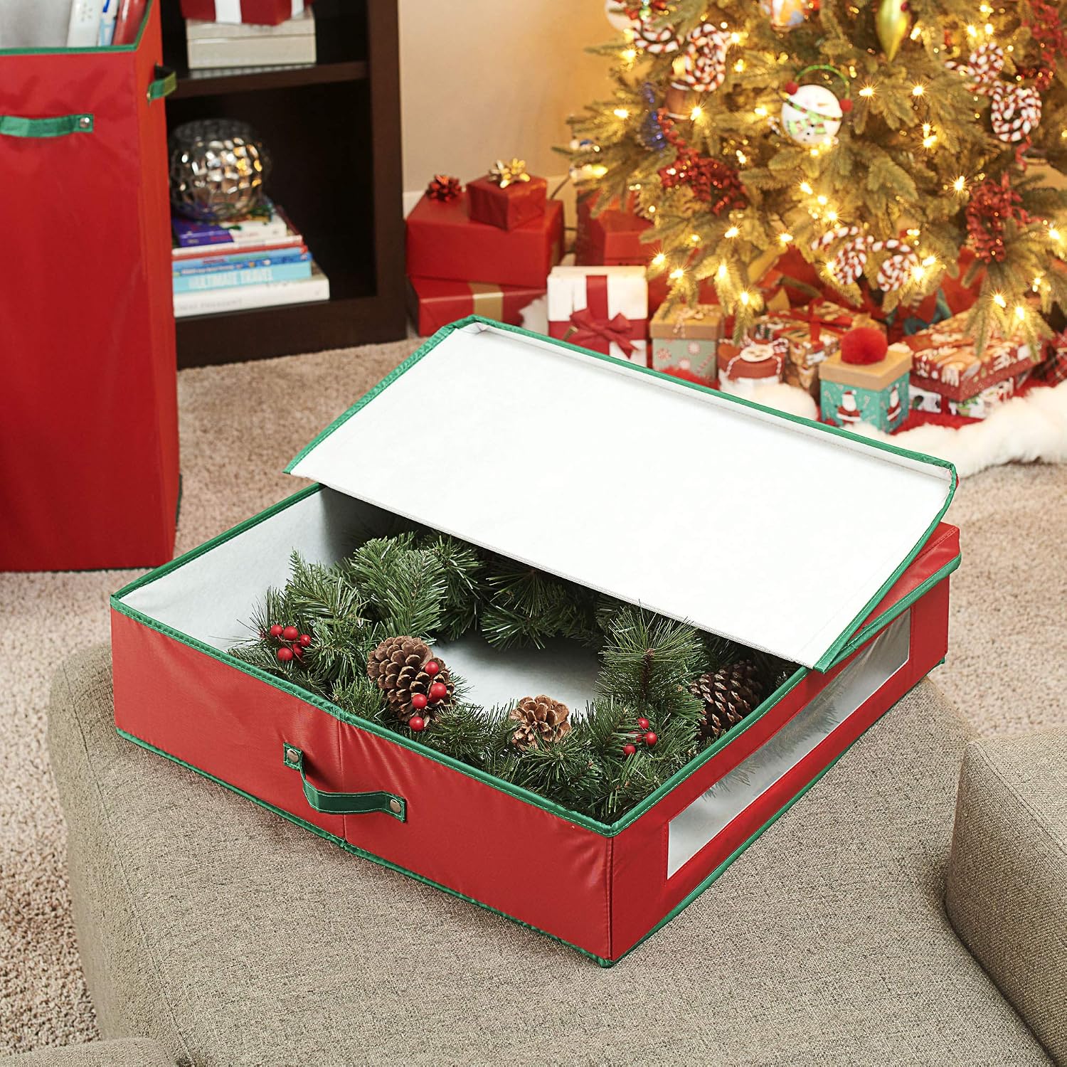 Household Essentials Christmas Wreath Storage Container, 24 Inch Holiday Wreath Storage Box with Handles, Sturdy Sides, Keeps Wreaths Free of Dust and Pests in Storage