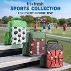 Fit & Fresh Customizable Charm Lunch Bag for Boys & Girls, Soccer Kids Lunch Box with 6 Sports Charms, Premium Insulated Reusable Lunch Tote for School