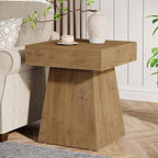 Tribesigns Small End Table, Rustic Square Side Table with Wide Base, Farmhouse Small Nightstand Beside Bed, Next to Armchair, for Living Room, Light Brown