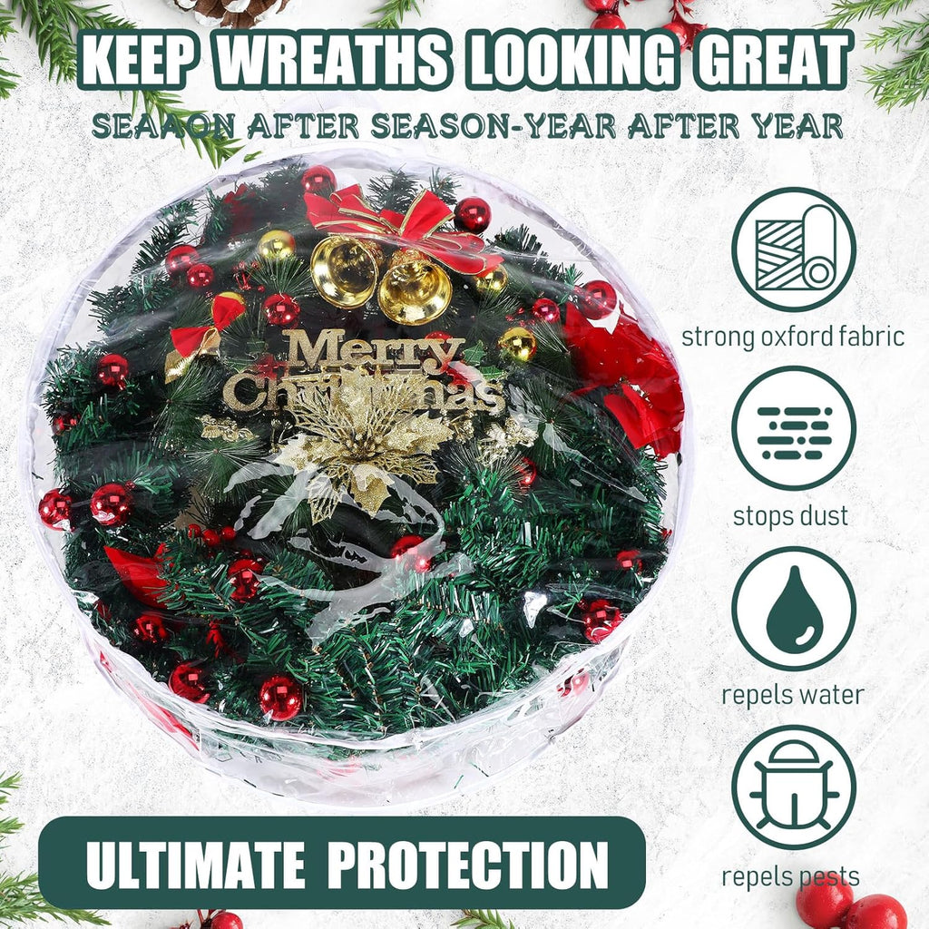 Zhengmy 15 Pcs 24 Inch Christmas Wreath Storage Bags Transparent Wreath Storage Container Bulk Wreaths Box with Dual Zippers and Handles for Xmas Holiday Wreaths Garland
