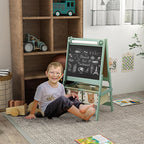 Art Easel for with Paper Roll, 3 in 1 Toddler Painting Easel with Blackboard, Whiteboard, Storage Baskets, Green LB862
