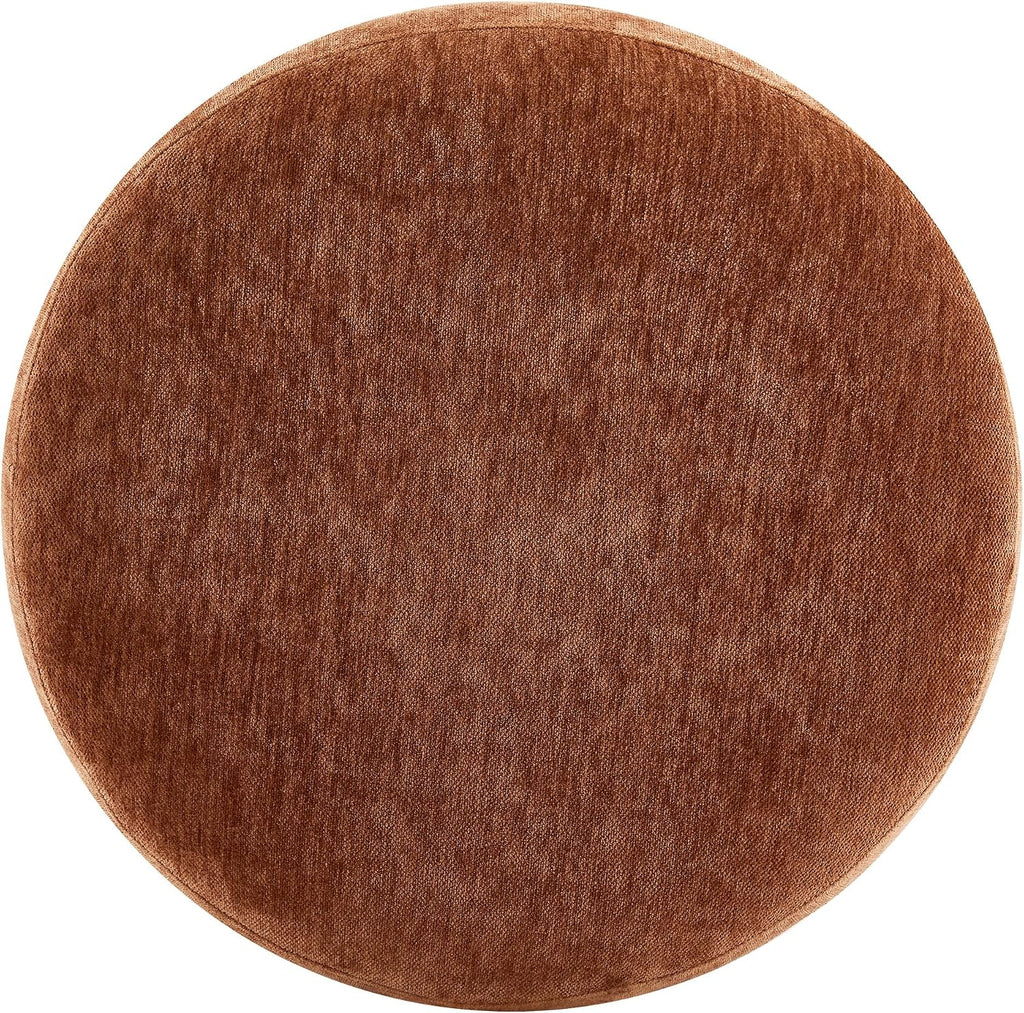 Upholstered Round Ottoman, Modern Small Footstool with Soft Padded Seat & Solid Wood Frame, Multifunctional Vanity Stool Accent Seat for Living Room, Bedroom, Entryway, Orange-Brown Chenille