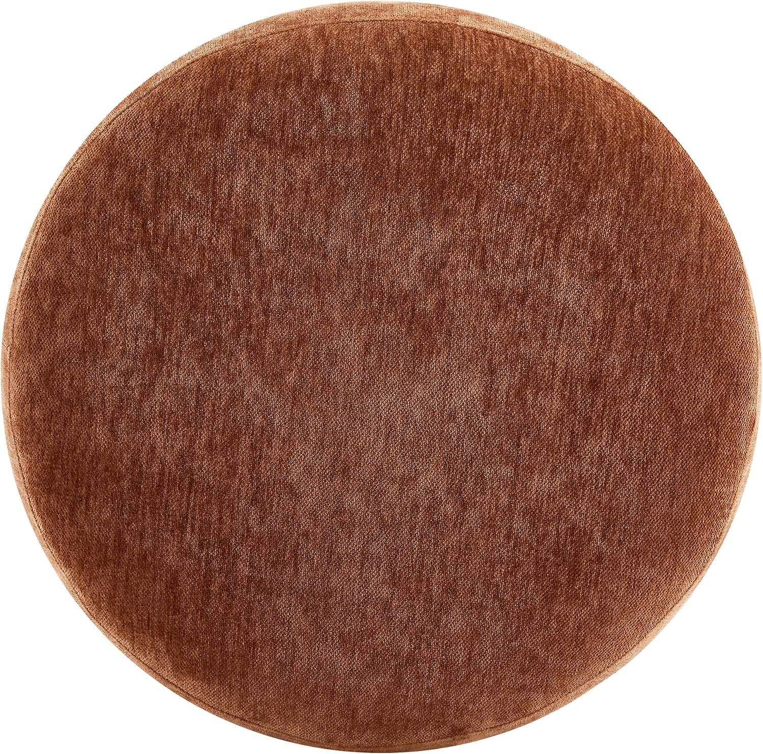 Upholstered Round Ottoman, Modern Small Footstool with Soft Padded Seat & Solid Wood Frame, Multifunctional Vanity Stool Accent Seat for Living Room, Bedroom, Entryway, Orange-Brown Chenille