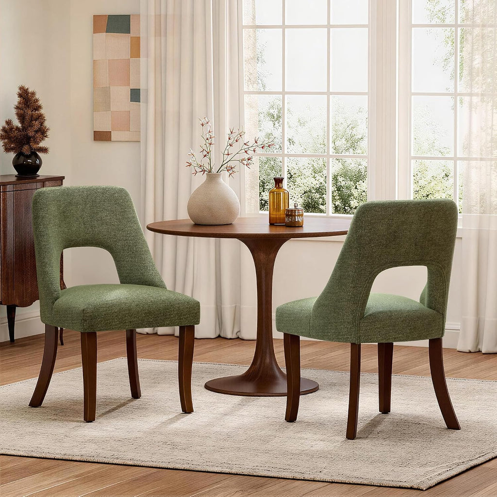 AQO Wooden Dining Chairs Set of 6, Mid Century Upholstered Kitchen Chairs Dining Room Chairs, Chenille Farmhouse Kitchen Chairs Dinner Chair for Kitchen Dining Room, Green
