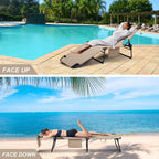 400lbs Tanning Chair with Face Hole, 5-Position Folding Chaise Lounge Chair with Side Pockets, Portable Beach Lounge Chair for Outdoor Sunbathing Patio Pool Lawn, Beige