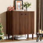 Fluted Sideboard Cabinet, Modern Buffet Cabinet, Small Storage Cabinet with Adjustable Shelves & Wood Legs, Accent Credenza Sideboard for Kitchen, Coffee Bar, Living Room, Entryway, Hallway