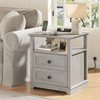 HIFYOBRO End Table with 2 Drawers and Charging Station, Type-C & USB Port & Power outlets, Wooden Storage Cabinet, Large Side Table with Storage for Living Room and Bedroom
