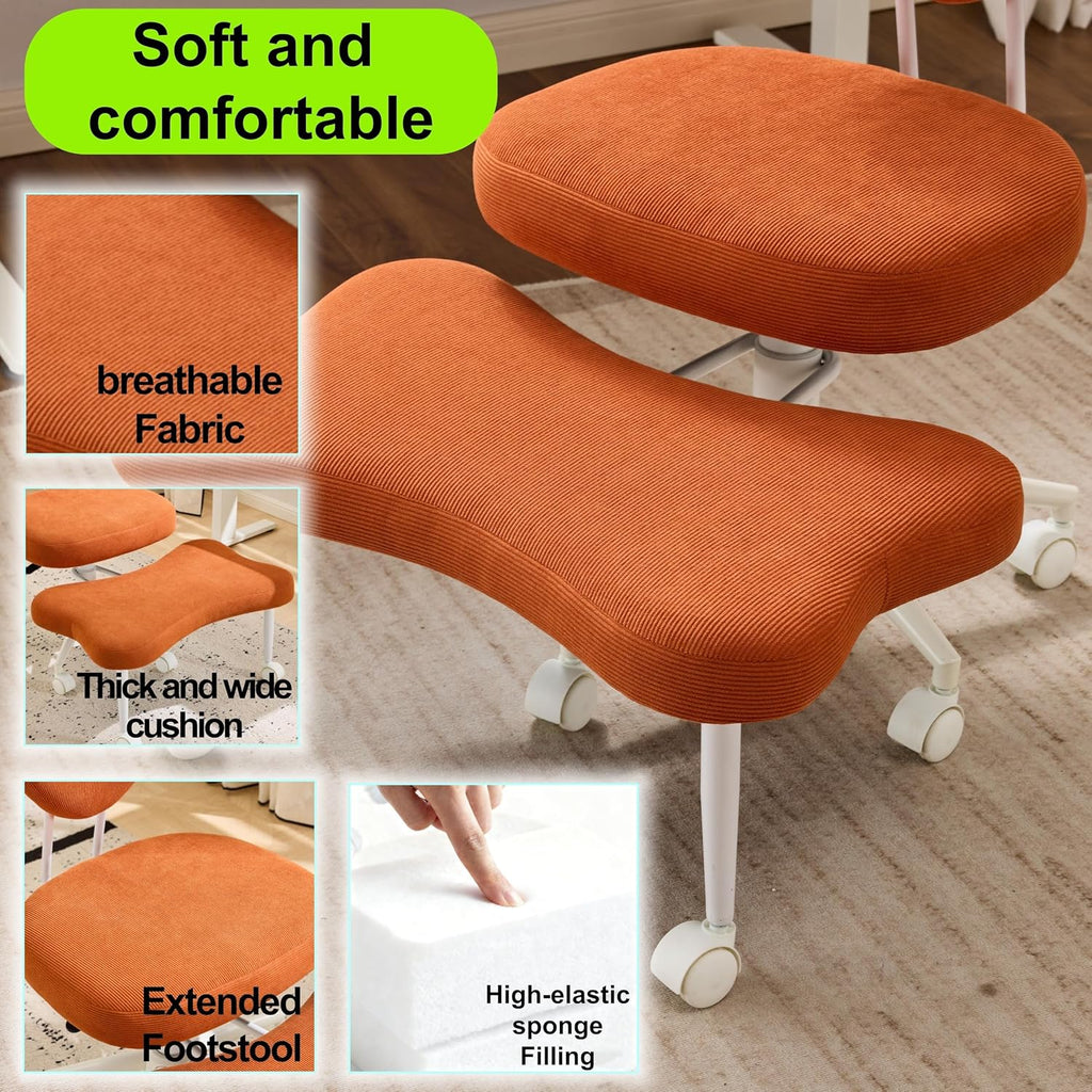 Meditation Chair, an Ergonomic Cross-Legged Seating Chair with Lumbar Support and a Height-Adjustable seat Cushion, Ideal for People Engaged in high-Intensity Office Work. Orange