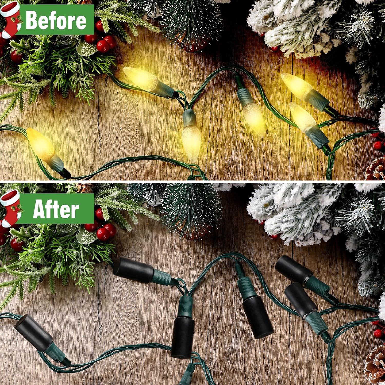 Cinnvoice 20 Pcs No Glow Christmas Bulbs Light Caps Compatible with C9 LED String Lights Rubber String Lights Caps Soft Christmas Blackout Light Cap Covers