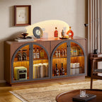 Sideboard Buffet Cabinet with Storage, Credenza Storage Cabinet for Living Room, Walnut Sideboard Wooden Accent Cabinet, Modern Coffee Bar Console Cabinet Walnut Buffet Cabinet with Arched Glass Doors