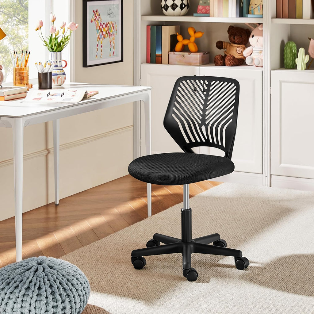 Yaheetech Student Desk Chair, Low-Back Armless Study Chair with Lumbar Support, Adjustable Swivel Office Chair for Home Bedroom School, Black