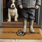 Croft&Cane Welcome Doormat – Non Slip Coco Coir Door Mat - Good Vibes Evil Eye Dirt Trapping Entryway Mat - Low Profile Indoor Outdoor Front Door Mat for Patio, Porch & High Traffic Areas - 17 x 30