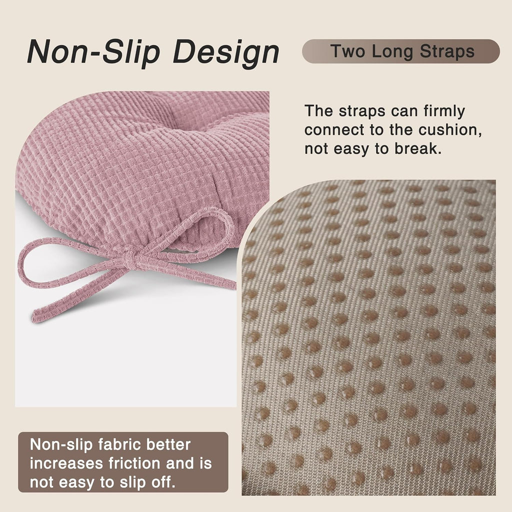 OVOV Dining Chair Cushions Set of 2 Soft Non-Slip Kitchen Chair Pads Tufted Seat Cushion with Ties for Kitchen Dining Room(18" x 16.5" x 3" Light Pink)