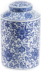 Blue and White Ginger Jar, Ceramic Chinoiserie Decorative Jars for Home, Office, Flower Vase Pocelain, Glossy Vase for Table, Living Room, Bookshelf, Mantle Fireplace, Centerpieces 11"