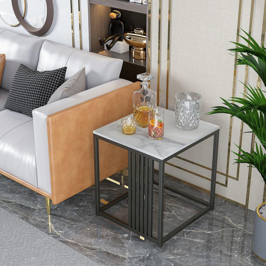 15.7W*15.7D*17.7H inch Solid Marble Coffee Table Sofa Side End Bedside Nightstand Furniture