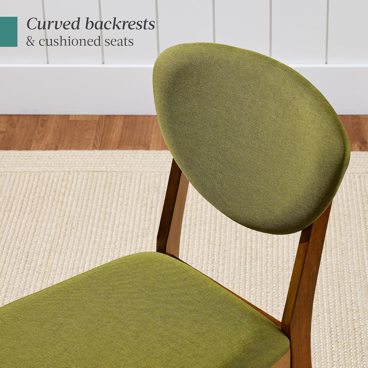 Best Choice Products Dining Chairs Set of 2, Mid-Century Modern Upholstered Wood, Armless w/Seat Cushion, Padded Backrest - Walnut/Olive